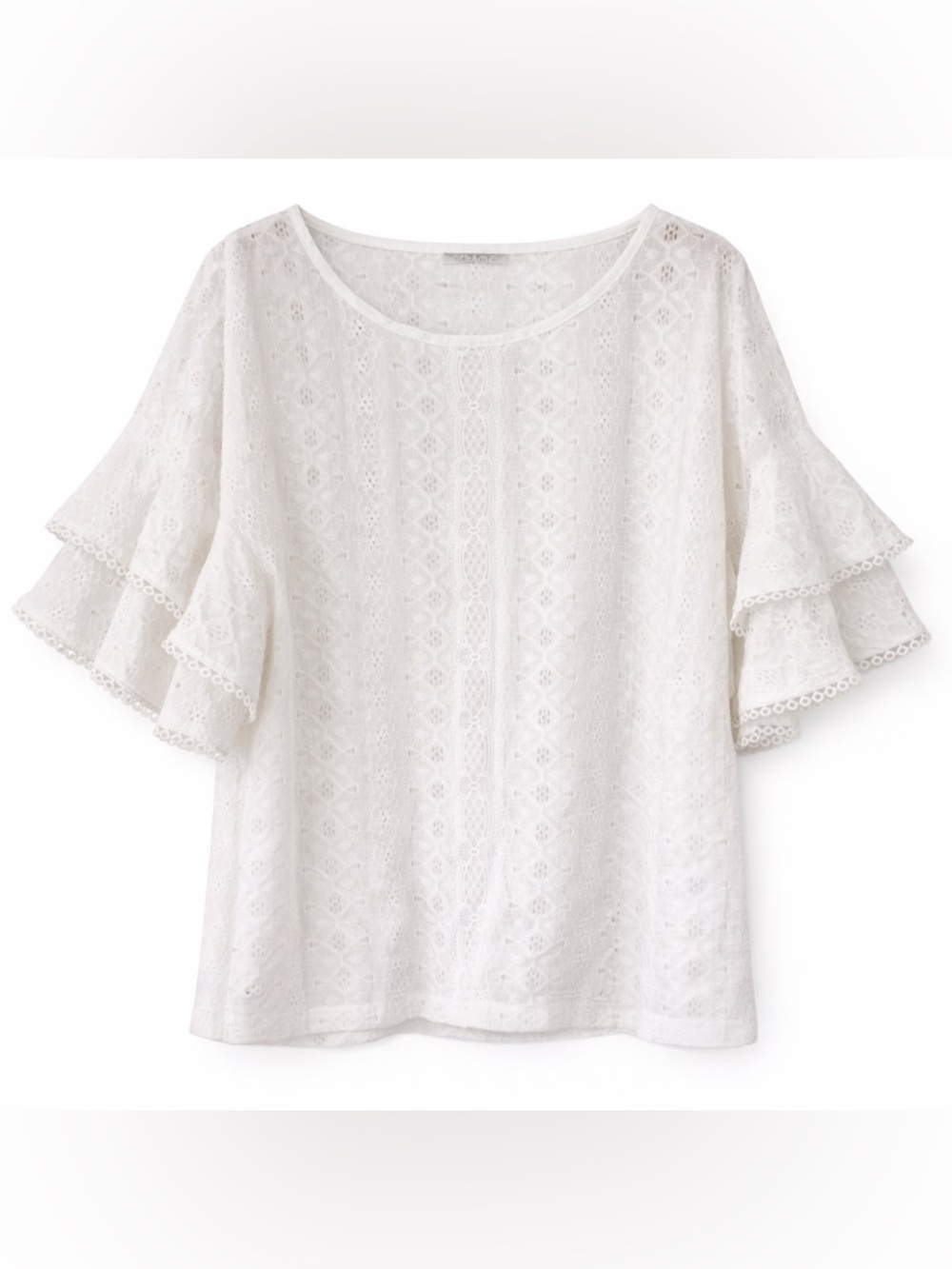 🤍 Cable & Gauge White Lace Flutter Sleeve Top | Fits L–XL | Feminine Chic - Picture 3 of 11